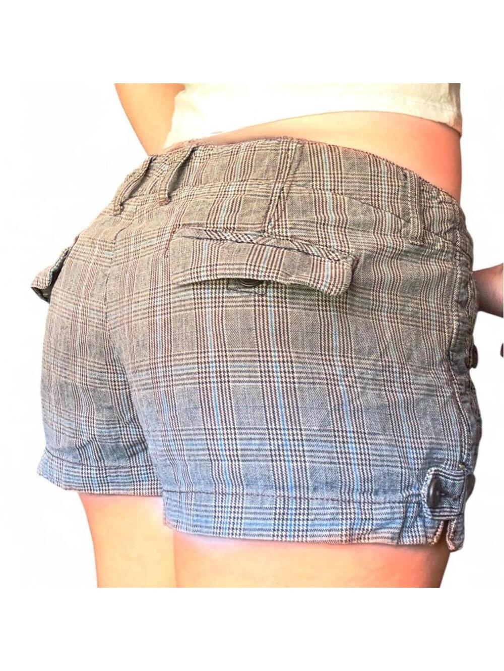 vintage y2k very early 2000s brown plaid shorts